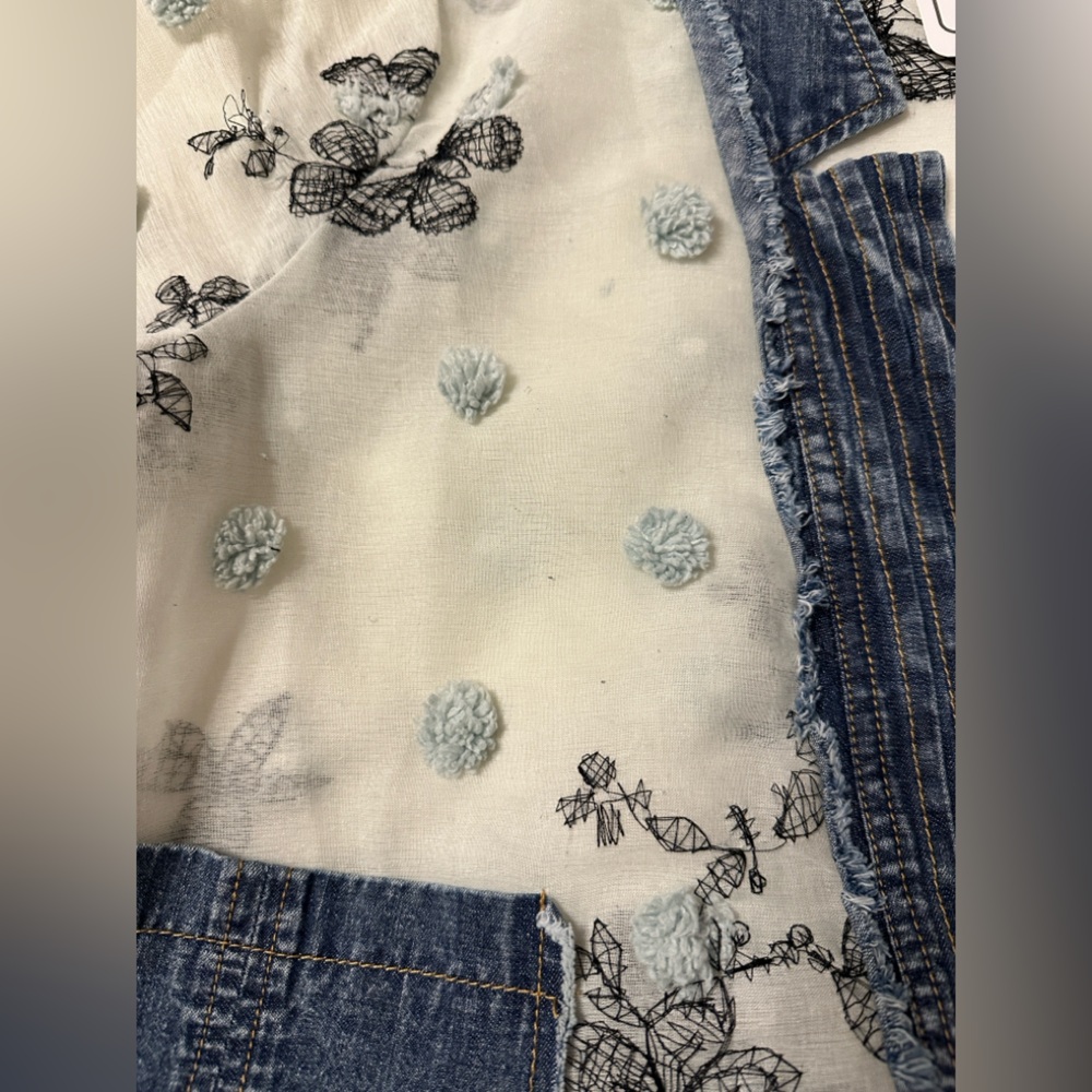Adore Blue Embroidered Mixed Media Jean Jacket - NWT - Size M oversized - Picture 7 of 14